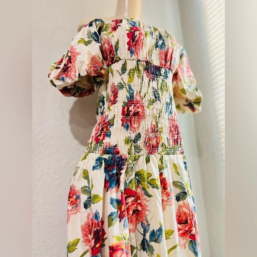 Abercrombie & Fitch Smocked Drop Waist Off Shoulder Floral Maxi Sundress NWT